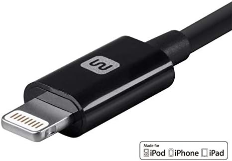 Monoprice Apple MFI ברק מוסמך ל- USB טעינה וסנכרון כבל - 6 רגל - שחור | iPhone X, 8, 8 Plus, 7, 7 Plus, 6, 6